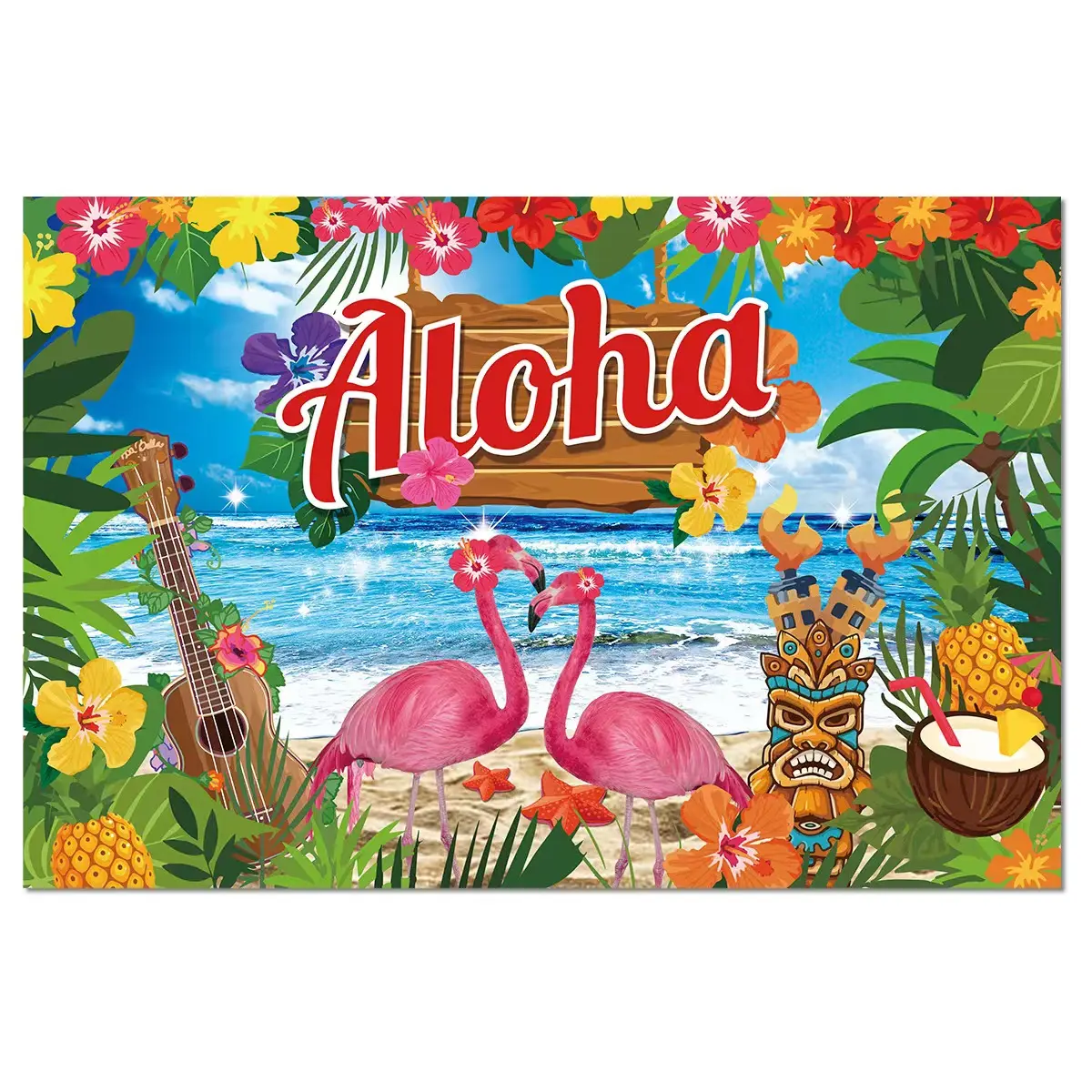 Roze Flamingo Verjaardag Achtergrond Zomer Tropische Hawaiiaanse Bloemenfotografie Achtergrond Bloem Baby Shower Cake Tafel Banner