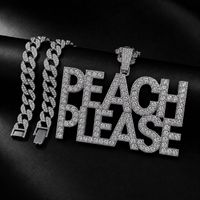 Collier tendance en alliage de zinc avec pendentif PEACH PLEASE en strass, chaîne cubaine dorée pour homme, bijoux de scène pour rappeur hip-hop