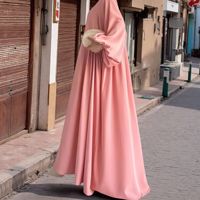 Robes Abaya Modestes Musulmanes de Dubaï Grande Taille en Polyester Plissé Couleur Unie Manches Bouffantes Islamiques Longueur Cheville