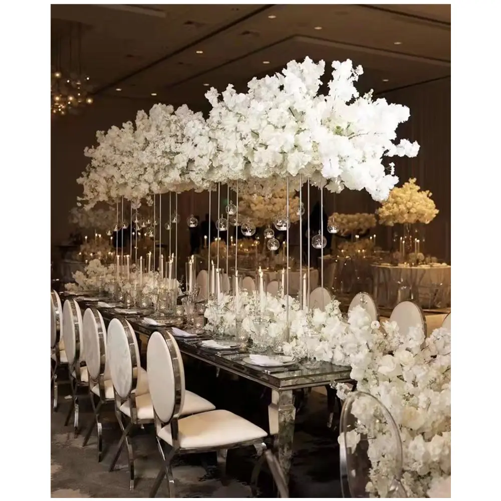 Bola de flores artificiales de tela grande, centro de mesa de boda