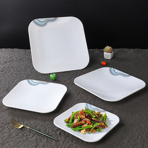 Assiettes carrées en mélamine 16-18,9 cm, imitation porcelaine durable, pour hôtels et restaurants, idéales pour les plats froids et les sautés. - Product Image 1