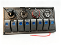 Panel Saklar Rocker Tahan Air 12V 24V 8 Gang untuk Kapal, Dilengkapi Pengisi Daya USB 3.1A Ganda, Voltmeter Digital, dan Lampu LED