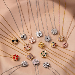 Collar <span class=keywords><strong>de</strong></span> Moda con Trébol <span class=keywords><strong>de</strong></span> Cuatro <span class=keywords><strong>Hojas</strong></span> y Corazón <span class=keywords><strong>de</strong></span> Circonita Abrible <span class=keywords><strong>de</strong></span> Lujo, Chapado en Oro, Cadena <span class=keywords><strong>de</strong></span> Acero Inoxidable para Mujer - Product Image 2