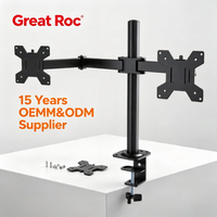 Support de moniteur VESA en acier carbone avec double bras vertical, barre transversale, gestion des câbles, inclinaison, rotation, pour écrans de 13 à 32 pouces