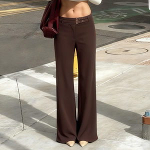 กางเกงลำลองทรงตรงเอวต่ำผ้าแคนวาสสีพื้นสไตล์ออฟฟิศสำหรับฤดูใบไม้ร่วง ทรงหลวม ระบายอากาศได้ดี เป็นมิตรกับสิ่งแวดล้อม ผ่านกระบวนการสโตนวอช ติดกระดุม - Product Image 1