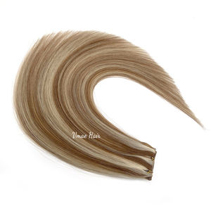 VMAE avrupa ham manikür hizalanmış çift çizilmiş sarışın düz el bağlı düz görünmez Genius atkı insan saçı postiş - Product Image 5