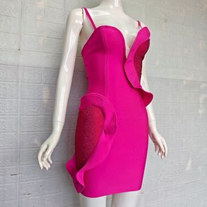 MF Rose Rouge En Forme De Coeur Bord Sequin Splicing Strap Robe De Soirée Asymétrique Taille Droite Longueur Au Sol - Product Image 5