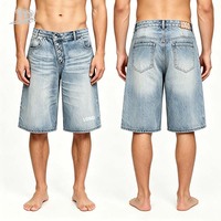 Shorts en jean Y2K unisexe, coupe large et ample, bleu clair délavé, avec boutons diagonaux, style urbain, respirant, vente en gros