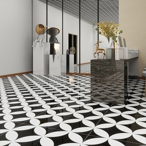 Azulejo Cerámico Nórdico Brillante de Estilo Europeo <span class=keywords><strong>del</strong></span> <span class=keywords><strong>Norte</strong></span> 800x800 para Restaurantes, Tiendas de Ropa, Barberías y Baños - Arte en Blanco y Negro - Product Image 1