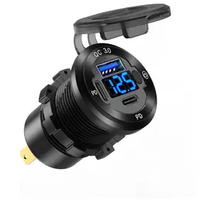 USB Car Charger QC3.0 Dual PD Port For 12V Boat RV With Voltmeter Outlet Socket