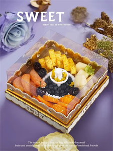 IMEE Caja de Lujo Resistente para Regalo de Fruta, Flores o Pastel, <span class=keywords><strong>15</strong></span>*11 Pulgadas, Tapa Transparente de Plástico Crema con Asa y Laminado Dorado para el Día de la Madre - Product Image 3