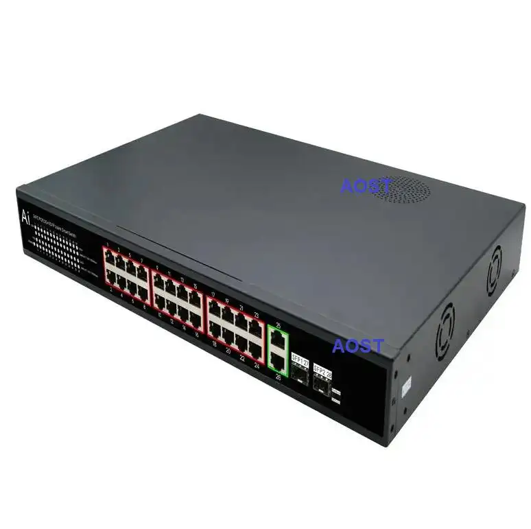 AOST fabrika fiyat 10/100Mbps 24 + 2 + 2 gigabit portu hızlı Ethernet akıllı POE anahtarı 48v 24v