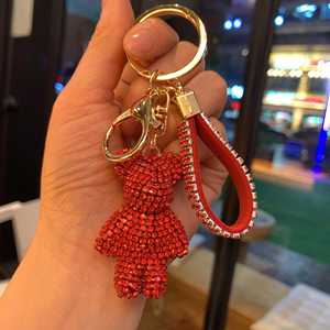 <b>Custom</b> Rhinestone Bear Diamond <b>Key</b> <b>Ring</b> Leather Strap Wristlet Car <b>Key</b> Chain Bag Charm Crystal Bling Keychains - Product Image 5