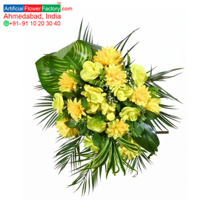 <b>Artificial</b> Yellow Flower <b>Bouquet</b> with Tropical Green Leaves Decorative Floral Arrangement for Home Decor - Product Image 4