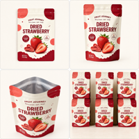 Staande pouch verpakking voor gedroogd fruit, hersluitbaar met zip, platte bodem, doypack, aangepaste logo, food grade, matte afwerking