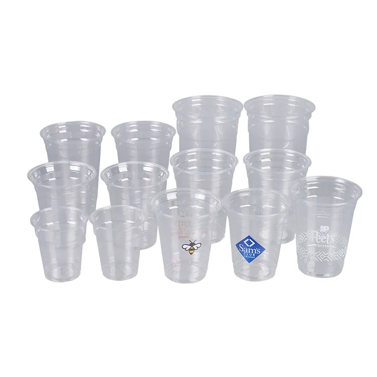 8 12 16 20 32 oz High quality disposable eco strawless plastic cups clear beverage coffee cups with lids for shop party