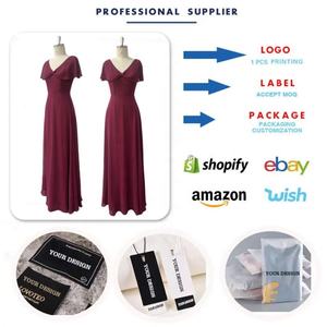 महिलाओं की शाम के कपड़े के लिए शानदार वी-गर्दन धनुष शॉल-लाइन चिफ्न लंबी पार्टी की पोशाक महिला मैक्सी प्रेम। - Product Image 2