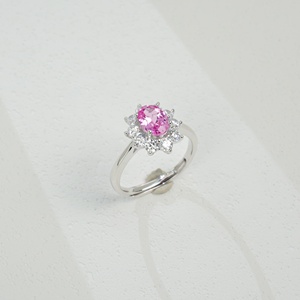 925 Sterling Silver Oval Cut Lab Pink Sapphire Halo <b>Ring</b> with <b>CZ</b> Accents Women's Engagement Wedding Jewelry - Product Image 5