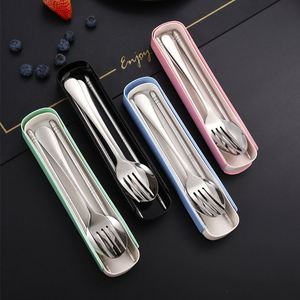 Juego de Cubiertos Portátiles de Acero Inoxidable de Color Personalizado, 3 Piezas, Cubertería Plana para Exteriores, Palillos, Tenedor y Cuchara Plateados para Viaje - Product Image 4