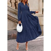 Vestido Maxi Elegante Personalizado para Mujer, Corte en A, Otoño 2025, para Invitadas de Boda, Manga Larga, Cuello en V, Diseño Fluido, Talla XS, con Bolsillos, para Fiestas, B0FCXZVJGX