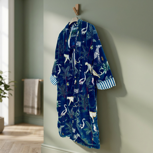 Robe kimono en velours de coton imprimé et brodé, à manches longues, tissu doux, vêtements de détente et de maison pour femmes adultes - Product Image 4
