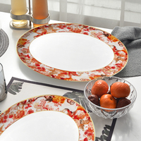 Service de table en porcelaine fine à motif floral pivoine orange européen pour mariage, banquet, restaurant, maison
