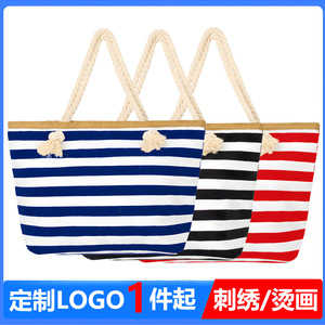 Canvas Tote Bag Striped Color Blocking Large Capacity Shoulder Bag Everyday Outfits Spring 2024 - Product Image 4