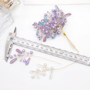 Pendentif épingle à cheveux style chinois en perles, design goutte d'eau coloré, branches de fleurs en fil de cuivre, fait main DIY, accessoire de coiffure nuptial - Product Image 4