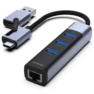 Benfei 2 In1 USB-C/Usb 3.0 Naar Ethernet Adapter Met 3 * Usb 3.0 Poorten Compatibel Met Iphone 15 Pro/Max, Macbook Pro/Air 2023