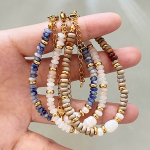 Bracelet en acier inoxydable hypoallergénique avec perles d'eau douce baroques naturelles et pierres, prix de gros OEM - Product Image 2