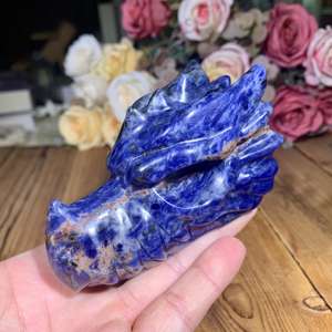 Calavera de Dragón de Sodalita Natural Tallada a Mano, Piedra Curativa de Cristal para Reiki, Decoración del Hogar, Colección y Regalo al por Mayor - Product Image 1