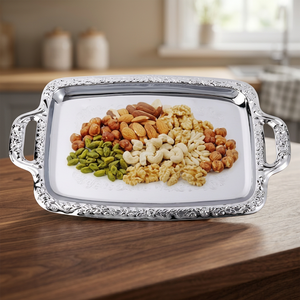 Silver Plated <b>Serving</b> <b>Tray</b> With Handles Polished Metal Finish For Food Contact Residential Use Solid Pattern - Product Image 4