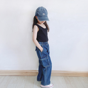 HIPPO KIDS 2024 Jean Cargo Bleu Foncé de Haute Qualité pour Petites Filles 3-8 Ans, Pantalon Assorti Maman et Moi - Product Image 3