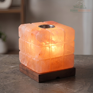 Lampe de table en sel de l'Himalaya rose naturel en forme de cube Rubik, brûleur d'huile, pour la décoration intérieure - Product Image 3