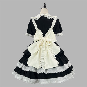 Black Pink Maid Lolita Dress With Ruffle Bow Spring 2025 Cosplay Costume For Anime Role Play - Product Image 2