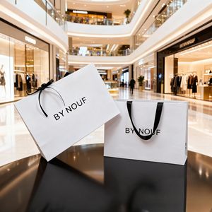 MH Premium Customize Your Own Logo Cardboard Beauty Shopping Paper <strong>Bag</strong> Personalized White Luxury Gift <strong>Bags</strong> With Ribbon Handle - Product Image 3