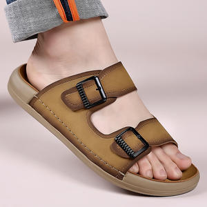 Sandales décontractées d'été pour hommes, à bout ouvert, avec empeigne en maille respirante, semelle souple en cuir véritable, soutien de la voûte plantaire, à enfiler - Product Image 2