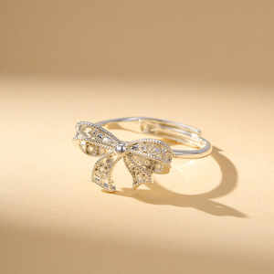 Bowknot Openwork Ring Micro Pave Adjustable Index Finger Ring Gift Jewelry - Product Image 1