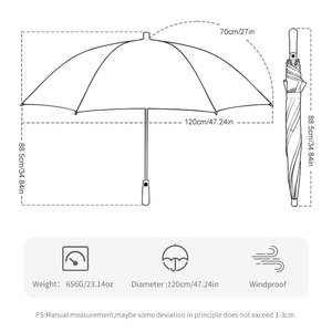 Parapluie de luxe à ouverture manuelle, cadre en fibre de carbone, super léger, revêtement UV noir, imperméable, personnalisé, pour le golf, cadeaux d'affaires - Product Image 2