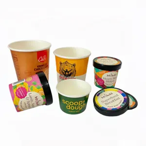 Copo de sorvete descartável, copo de sorvete de papel personalizado de boa qualidade para segurança do alimento com tampas