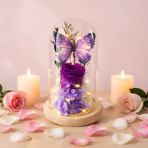 Luce Notturna a Forma di Rosa Eterna con Farfalla e Copertura <span class=keywords><strong>in</strong></span> Vetro, Ornamento Decorativo LED Creativo per Matrimoni e Compleanni - Product Image 2