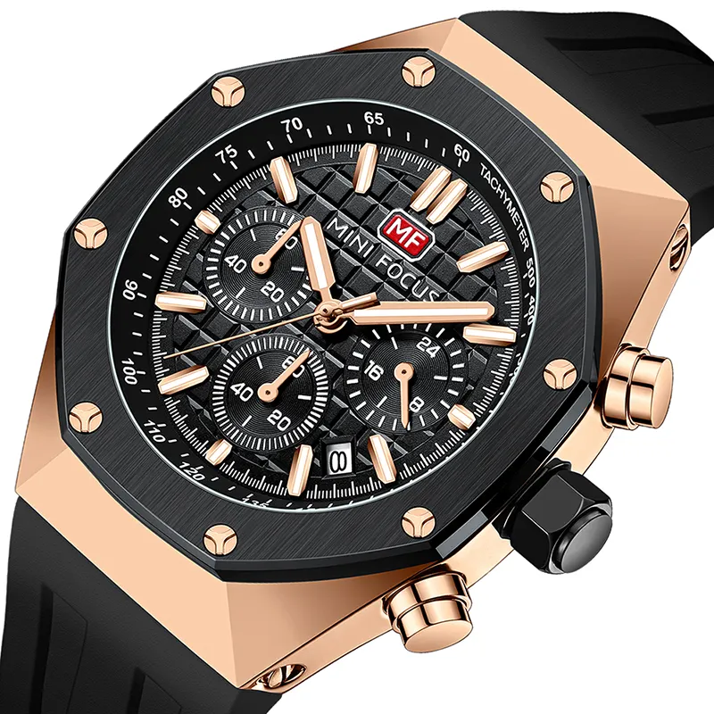 MINI FOCUS MF0417G Relojes Hombre Original Brand Waterproof Silicone Sport Watches Men Luxury Chronograph Quartz Watch
