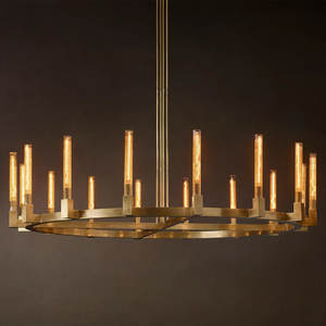 Lámpara de Techo Estilo Americano Retro con Forma de Rueda de Vagoneta, Grande, para Sala de Estar o Comedor, Anillo Redondo de Cobre, Latón Antiguo, Moderna - Product Image 1