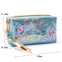 Sac de maquillage en PVC PU, pochette de voyage à fermeture éclair personnalisée, sac à cosmétiques avec Paillette