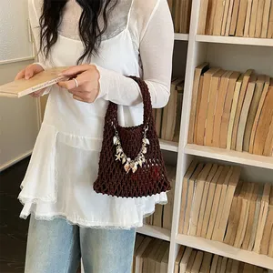 Sac seau en filet tressé d'été 2026 pour femme, sac à bandoulière en crochet fait main, fourre-tout décontracté pour <span class=keywords><strong>la</strong></span> plage et les vacances - Product Image 3