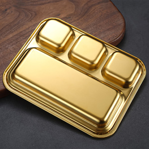 304 Stainless Steel Korean <b>BBQ</b> Plate With Three Compartment Dipping Dish For Hotel Meals And Snacks - Product Image 2