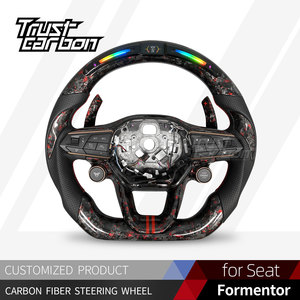 Volante Deportivo Personalizado de Fibra de Carbono Forjado Rojo con LED para <span class=keywords><strong>Seat</strong></span> Cupra Tavascan Terramar Formentor VZ <span class=keywords><strong>Leon</strong></span> Ibiza Ateca Arona - Product Image 2