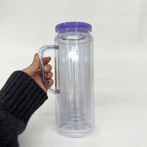China Warehouse 12/16oz Pre Drilled <b>Double</b> <b>Wall</b> Snow Globe Plastic Soda Can <b>Mugs</b> with Colored Lid and Straw - Product Image 3