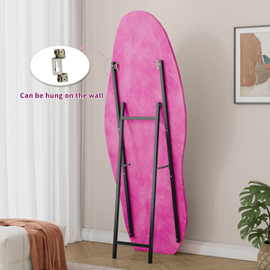 <span class=keywords><strong>Miroir</strong></span> sur pied irrégulier ondulé en flanelle rose pleine longueur avec cadre enveloppant - Product Image 6