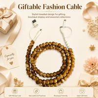 Kabel Pengisi Daya FASHLINK 4 in 1 Caramel Beaded USB Multi Charger Cord Tipe C Multi Connector Retro Boho untuk Ponsel